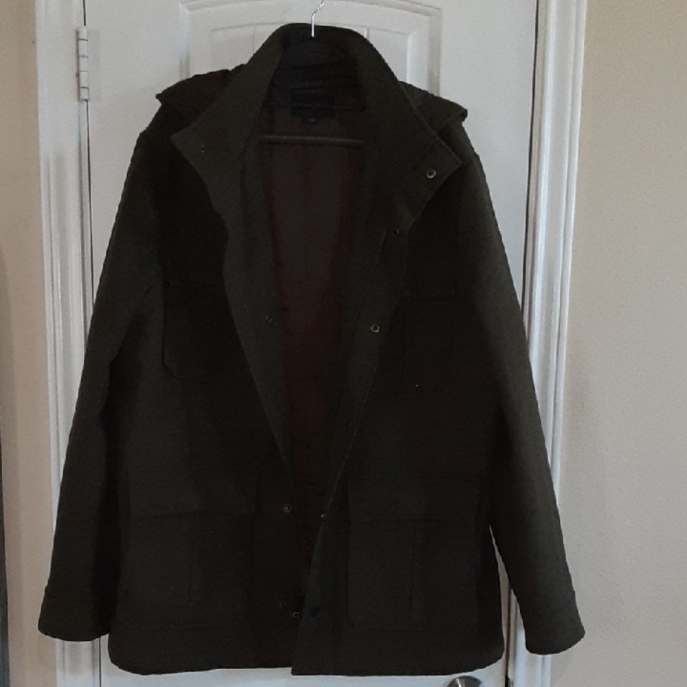Banana Republic Dark Olive Heavy Wool Blend Hooded Military Field Jacket -L-EUC